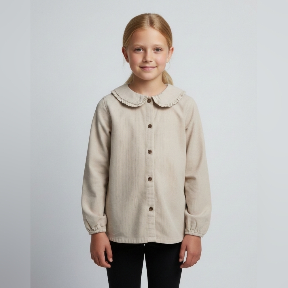 ⭐2 FOR $20 Joe Fresh Kids Shirt L Beige  Corduroy Peter Pan Collar Button Down